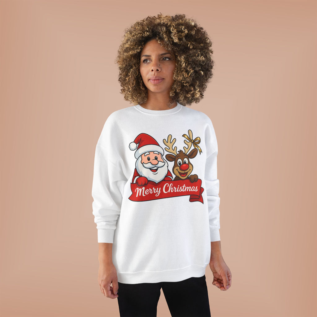 Christmas Crewneck Sweatshirt — Santa & Reindeer "Merry Christmas" Design