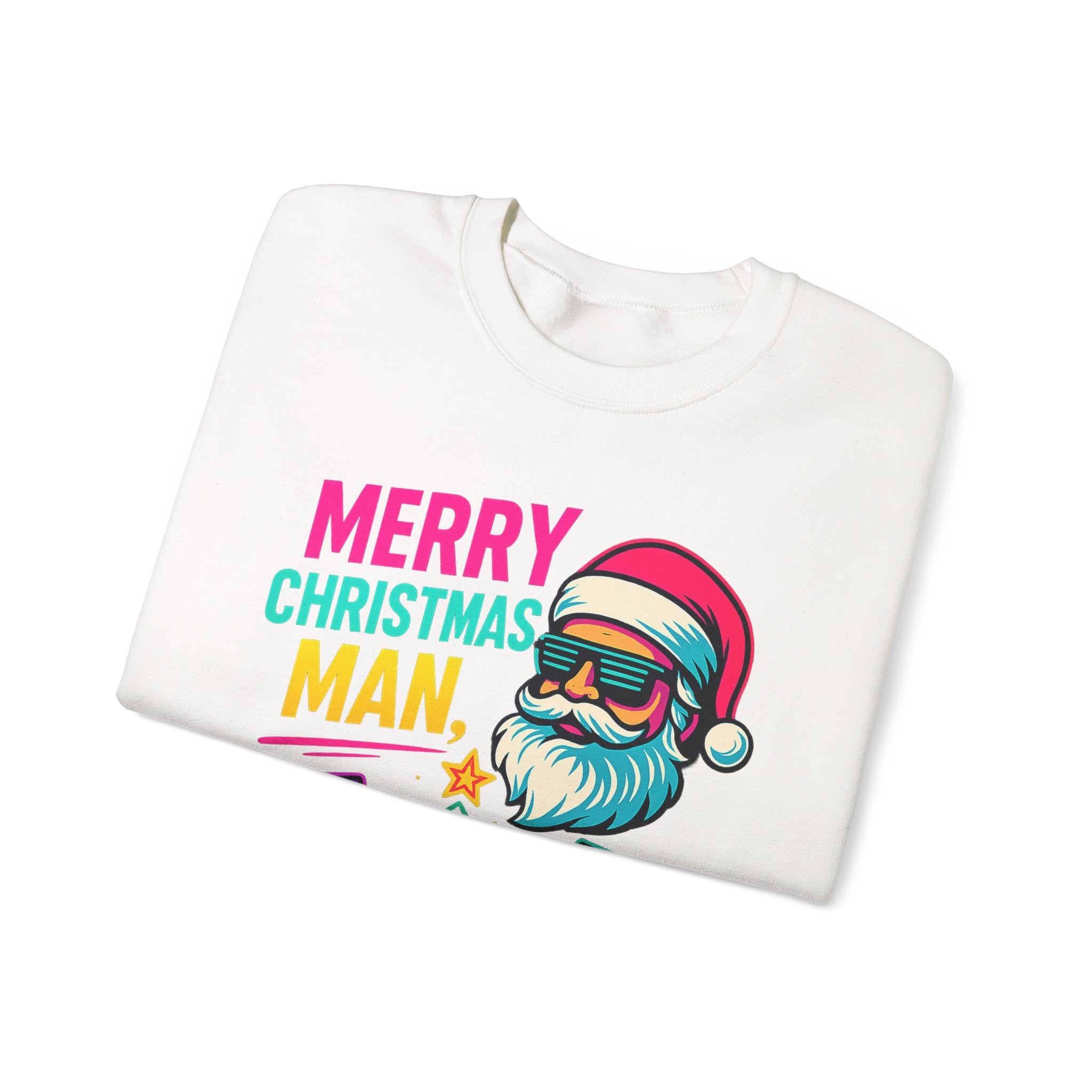 Merry Christmas Man Sweatshirt — Retro Gamer Santa Holiday Crewneck