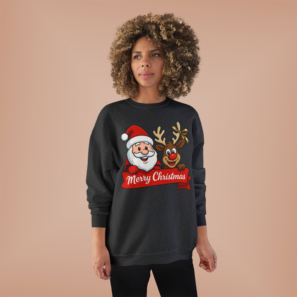 Christmas Crewneck Sweatshirt — Santa & Reindeer "Merry Christmas" Design