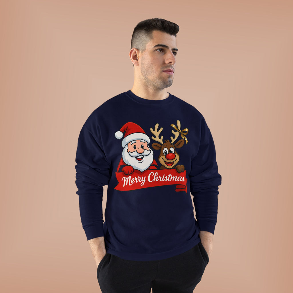 Christmas Crewneck Sweatshirt — Santa & Reindeer "Merry Christmas" Design