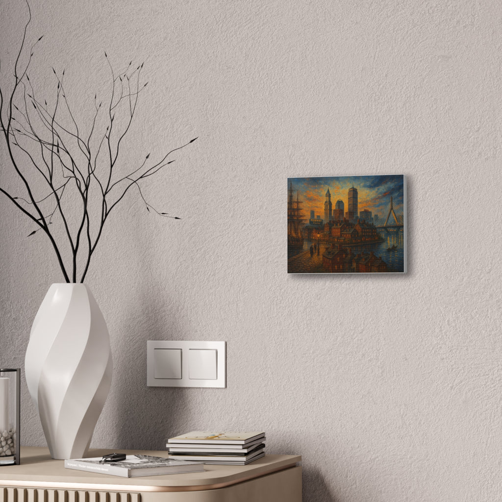 Boston Harbor Sunset Canvas Stretched Wall Art — Fenway Park Skyline Print