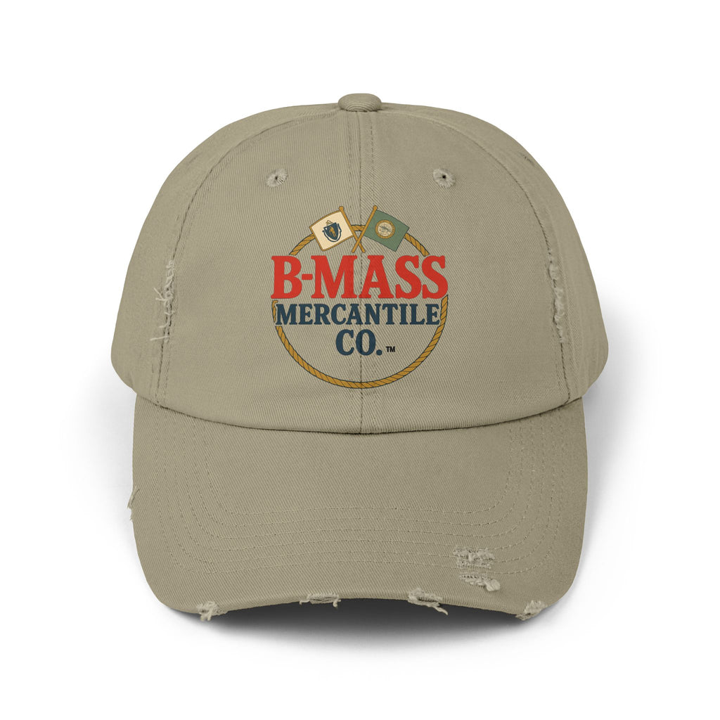 Vintage-Inspired Distressed Cap with B-Mass Mercantile Co. Logo