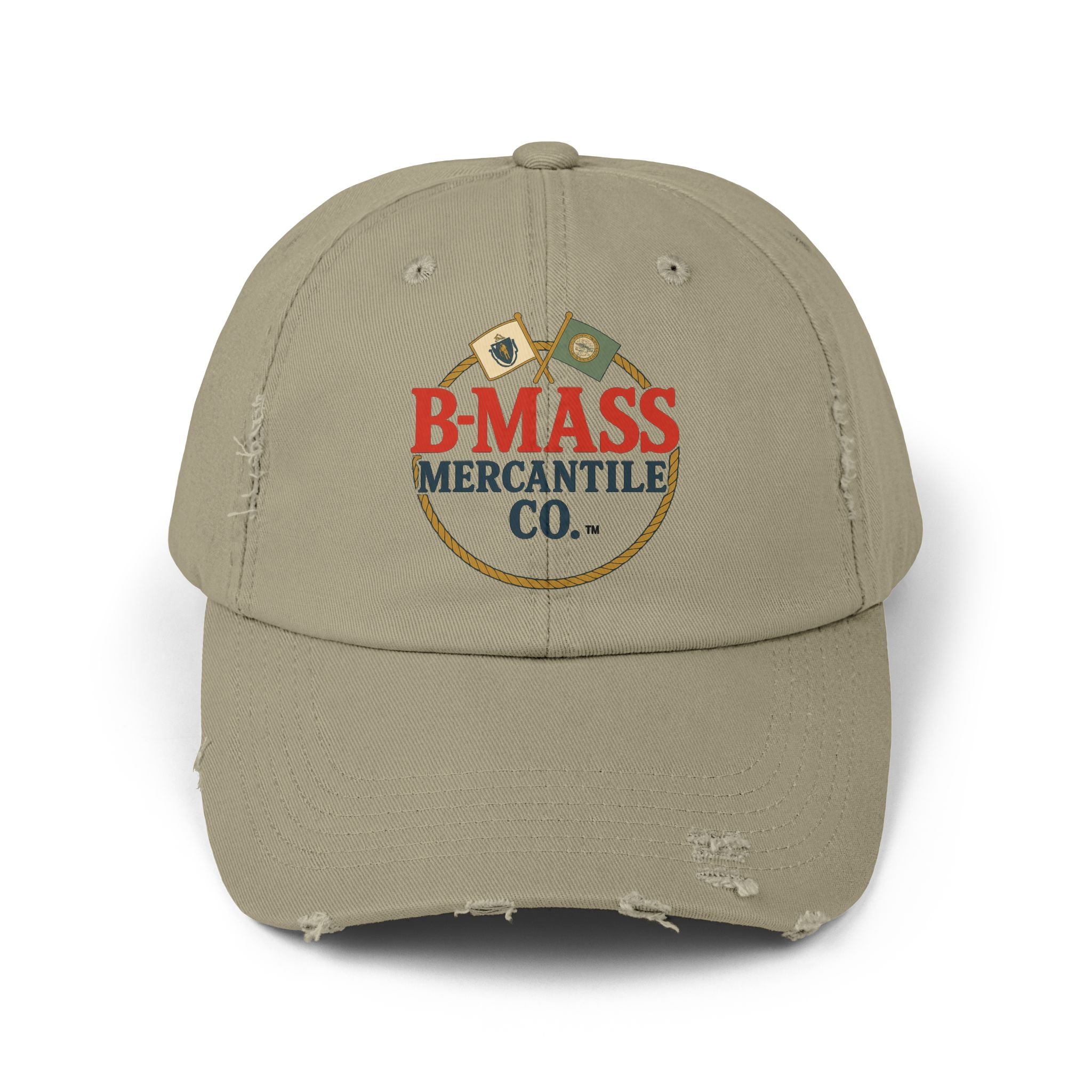 Vintage-Inspired Distressed Cap with B-Mass Mercantile Co. Logo